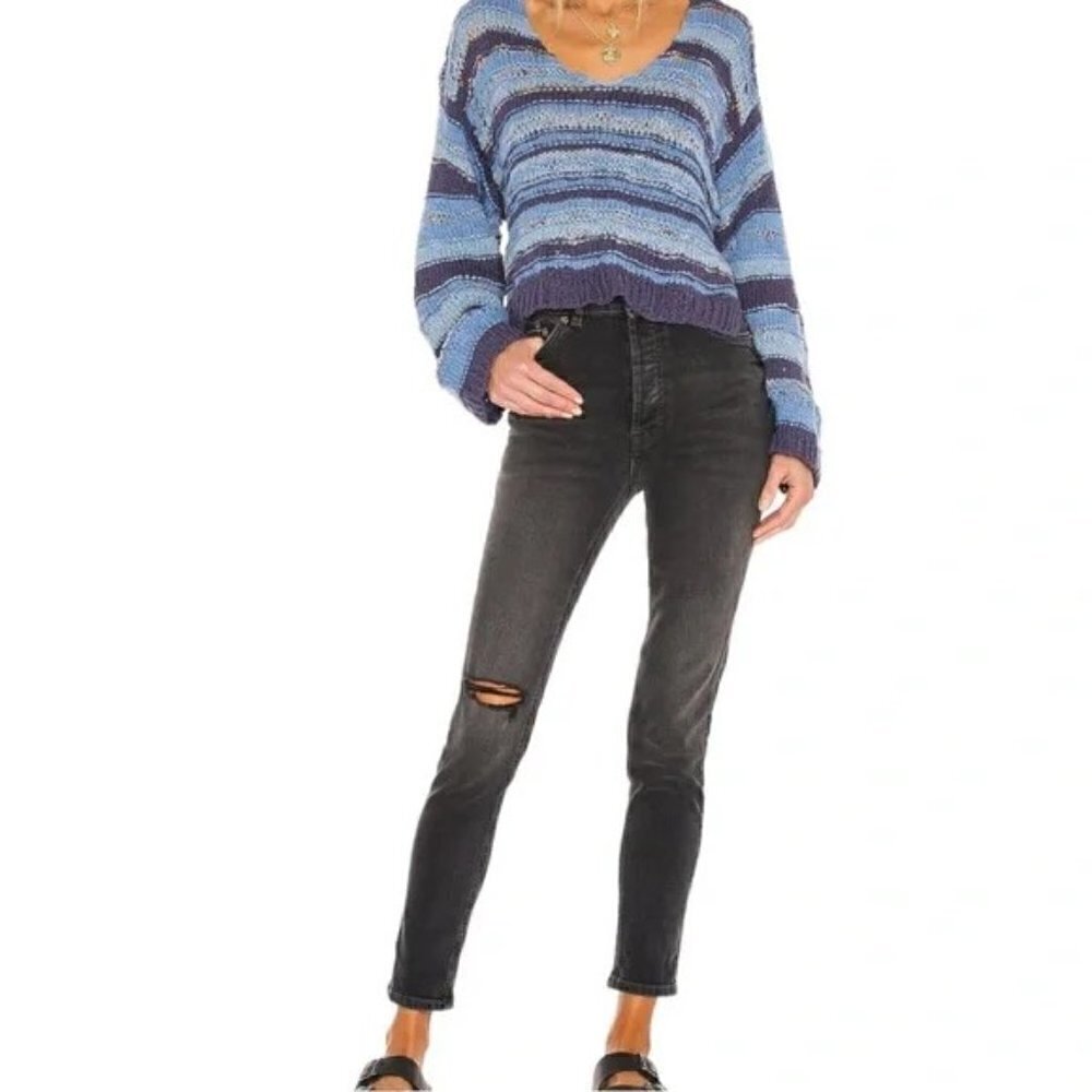 FREE PEOPLE We The Free Black High-Rise Button Fly Zuri Mom Jeans, Size 24